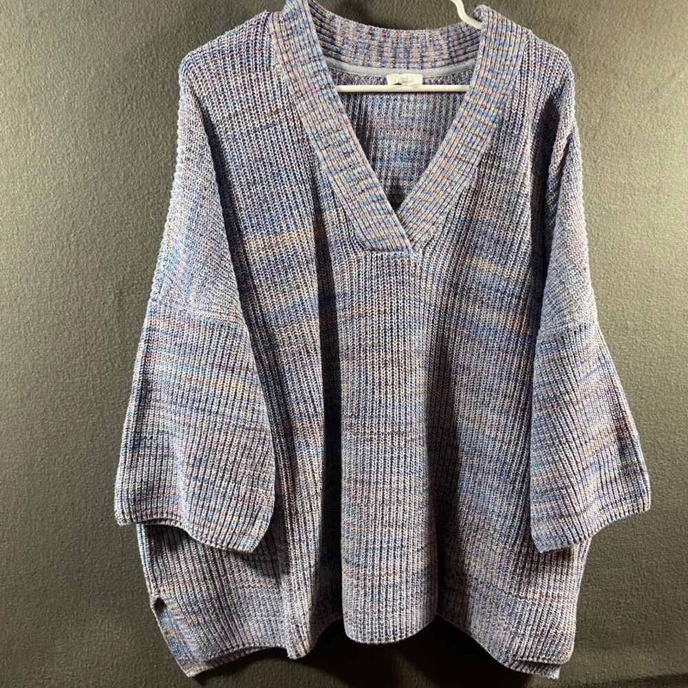 J. Jill cotton Sweater 3x chunky knit ribbed Pullover Space Dye Blue oversized